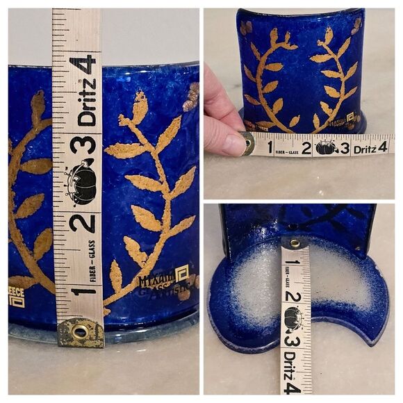 Mixaha Fused Glass Artistic Handmade Cobalt blue Candle Holder Greece - Picture 8 of 8